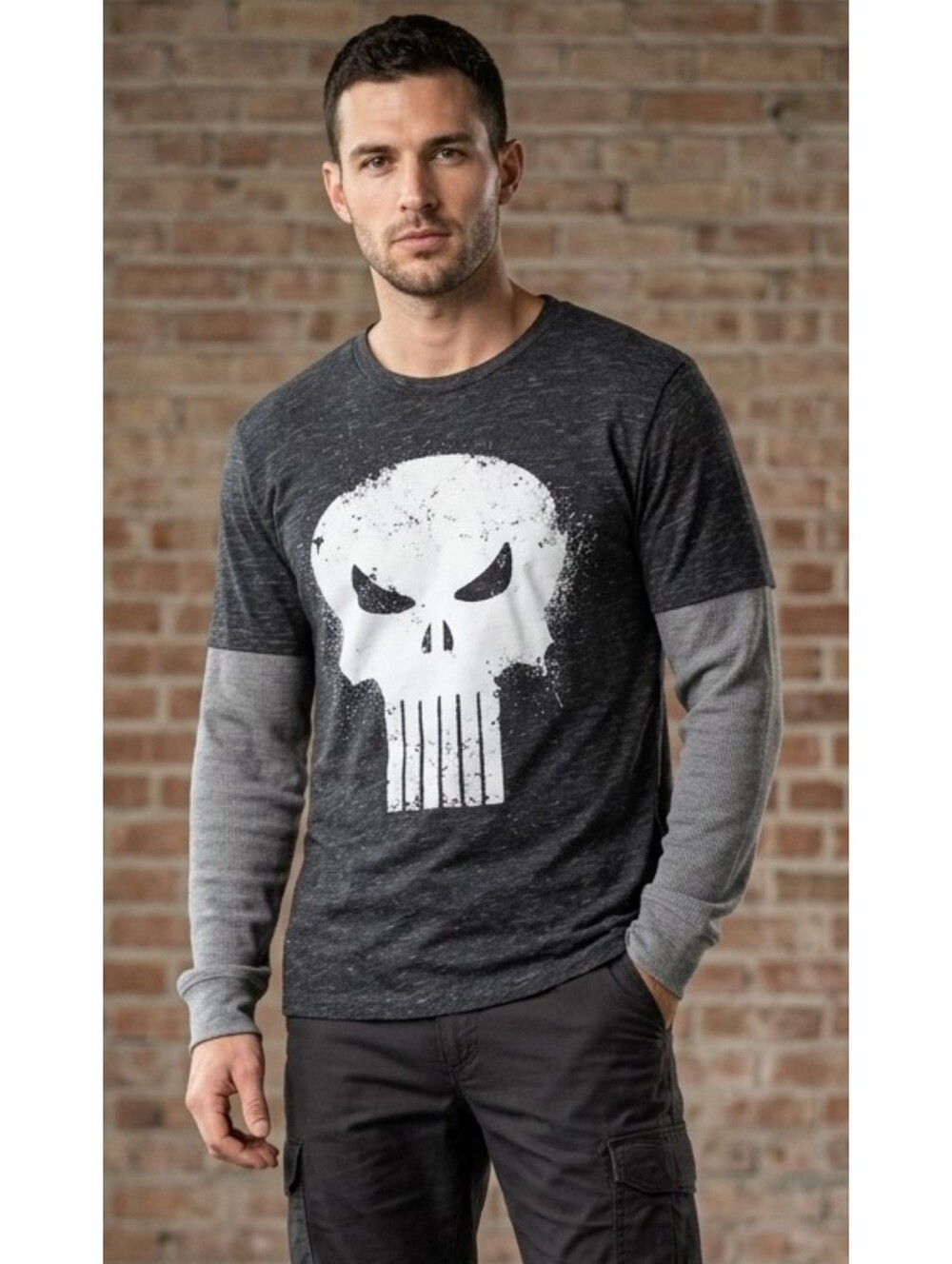 Marvel The Punisher Men's Two Tone Design Raglan Long Sleeve Shirt